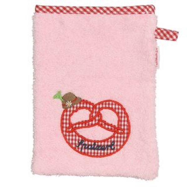 Waschhandschuh mit Brezel mit Tirolerhut - rosa